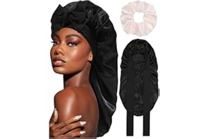 Coubeau Bonnet en Satin Long pour Femme - Soin Capillaire en Soie pour le Sommeil, avec Bande Élastique pour Cheveux Longs et Bouclés