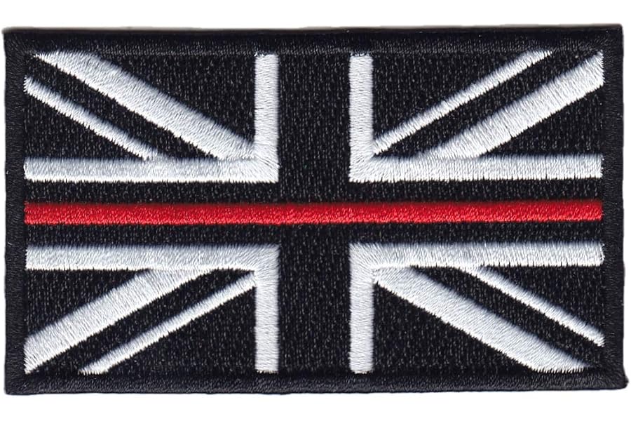 Fire Service Thin Red Line Union Jack Embroidered Patch-Hook & Loop Backing