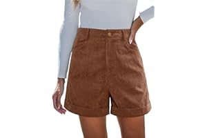 CUPSHE Short pour femme en velours côtelé taille haute décontracté avec ourlet roulé et fermeture à boutons avec poches