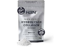 HSN Colágeno Hidrolizado Bovino en Polvo | Sin Sabor 1Kg | 10g Péptidos de Colágeno de Bajo Peso Molecular | Sin Añadidos ni Aditivos | No Incluye Dosificador | No-GMO, Sin Gluten