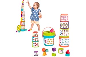 Battat – Nesting Sorter Set – 19 Pieces Stacking Bucket Sort Set – 10 Cups & 8 Shapes – Educational & Dexterity Toys – 18+ Months – Sort & Stack
