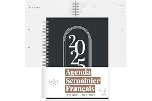 Rileys & Co Planificateur - Agenda Mensuel et Hebdomadaire, Couverture Flexible, Reliure à Double Spirale, Pages de Notes | Calendrier (Français, Allemand) (Noir, Français)