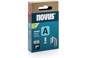 NOVUS TOOLS Agrafes en fil fin 8 mm de type 53, 1800 pièces, agrafes galvanisée pour tissus, cuir, capitonnage ou moquettes