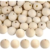 PACKRA 60pcs 25mm Natural Wooden Beads for Stringing Wooden Beads Round Large Wooden Beads with Hole for Crafts, Macrame, DIY