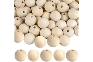 PACKRA Holzperlen 25mm, Holzperlen zum auffädeln Natur 60 Stück, groß Holzkugeln mit Loch zum Basteln DIY Makramee, Runde Holz Perlen für Schmuck Zubehör