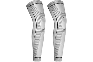 YELOUMISS Genouillères Sport Longue Respirant Genouillère de Compression pour Hommes et Femmes Avec Gel de Silice Antidérapant pour ACJ, PCL, Déchirure Ménisque, Arthrite, Ténosynovite 1 Paire (gris, L)