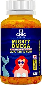 Chicnutrix Mighty Omega - Omega 3 Fatty Acids - High EPA:DHA - Burpless - 60 Softgel Capsules - Chocolate Flavour