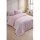 Formeya Kapitoneli &Ccedil;ift Kişilik Desenli Pike - Yatak &Ouml;rt&uuml;s&uuml; Takımı 200x230 cm - 2 Adet Yastık Kılıflı (Lila Mor)