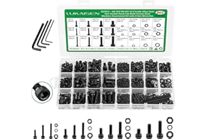 LUKAISEN 860PCS Screws Nuts and Washers Assortment, M2 M3 M4 M5 Hex Socket Head Cap Metric Bolts and Nuts Kit - 12.9 Grade Alloy Steel Black Screws with 4 Allen Wrenches for 3D Printer Furniture Industrial