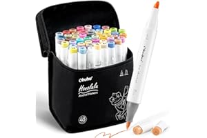Ohuhu Markery Alkoholowe 48 Kolorów, podwójna końcówka Pędzel & Dłuto dla Dorosłych do komiksów szkicowania kaligrafii rysowania i ilustrowania