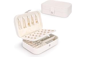 KUAIUP Jewellery Box, Small Travel Jewellery Boxes & PU Leather Jewellery Organiser for Rings Earrings Necklace Bracelets, Portable Jewelry Storage Case for Women Girls, White