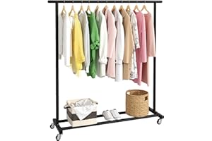 Buzowruil Standard Rod Simple Rolling Metal Clothing Rack Garment Rack Organizer Freestanding Hanger with Wheels,Black