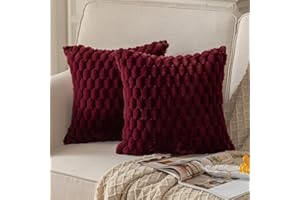 Mandioo 2er Set WeinRot superweichen dekorative Plüsch Kissenbezug Kissenbezüge 45 x 45 cm Wollsamt Dekokissenbezüge Kissenhülle Sofakissen Dekokissen flauschig für Couch Sofa Bett Wohnzimmer