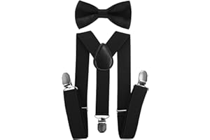 axy Kinder Hosenträger mit Fliege Set für Kinder 1-7 Jahre alt, Y-Form, 3 Clips - Uni Farben Jungen Hosenträger