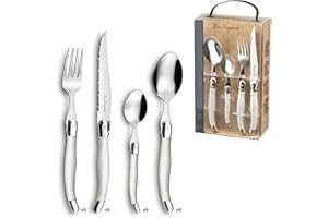 LOU LAGUIOLE - Valisette avec 24 couverts de table pour 6 personnes - Tradition - Acier inoxydable 18/0, Finition Brillante - Perle