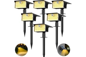 nipify Luces Solares LED Exterior Jardin [6 Paquete/3 Modes] Luz Solar Exterior con Sensor de Movimiento, Focos LED Exterior Solares Potente Impermeable IP65 Lamparas Foco Suelo Terraza, Blanco Cálido