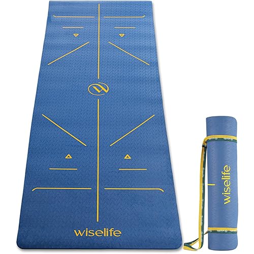 WiseLife TRU Alignment Yoga Mat   Sleek Yoga Strap for Men and Women (ProBalance TPE Material 6mm Extra Thick Extra Long Extra Wide) (Midnight Blue)
