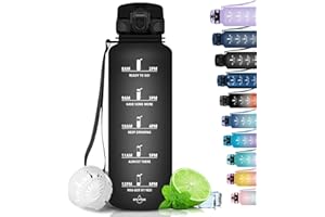 ‎GRSTA Grsta Trinkflasche 1,5 Liter - Sport, BPA Frei, Kohlensäure Geeignet, Auslaufsicher, Wasserflasche Mit Filter Und Zeitmarkierung Für Gym, Schule, Büro Und Outdoor