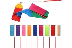 FerraDrend 10 Pièces Ruban Gymnastique Enfant,2 M Ruban de Danse avec 30cm Baguette,10 Couleurs Ruban Grs Enfant,Ruban de Danse Enfant pour Enfant Entraînement Spectacle de Talent Danse Artistique