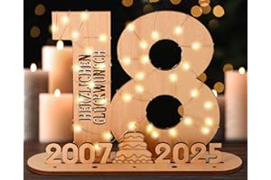 Giftota - Originelle 18 Geburtstag Geschenk Mädchen & Jungen - Geldgeschenke Geburtstag 18 mit LED Lichterkette Ständer - 2025 Holz-Schild Gästebuch - 18 Geburtstag Deko - Personalisierbares Geschenk