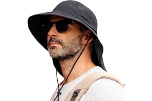 TOP-EX M/L/XL/XXL Unisex Mens Sun Hat with Neck Flap Sunglass Lock UPF 50 Wide Brim Outdoor Fishing Hats Waterproof & Packable