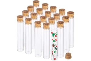 BENECREAT 25PCS 25ml Glass Test Tube with Cork Stopper Clear Flat Mini Glass Bottles Jars for Lab, Party Favors, Candy, Gumball, Spices, Beads