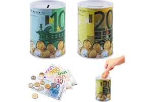 FairyPeach Salvadanaio in Euro*2Pcs, 11x7.5cm Salvadanaio Non Apribile, 100/200 Salvadanaio Europeo, Salvadanaio Europeo in Metallo, Salvadanaio Grande, Regalo Creativo