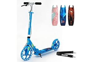 ALVIX Barnskoter med handbroms och LED-lysande cyklar, höjdjusterbara barnvagnar från 6 år, 200 mm hjul, vikbar sparkcykel me
