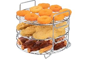 SHUOMAO Rack für Ninja Heißluftfritteuse MAX AF160EU,304 Edelstahl 3-lagiger Dehydrator-Grillrost Rack Zubehör für Ninja Heißluftfritteuse MAX [AF160EU](Eingetragenes Patent)