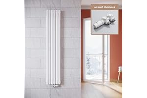 ELEGANT - Radiatore verticale di design, colore: bianco, 1800 x 354 mm, con termostato multiblocco, a doppio strato, collegamento centrale, scaldasalviette