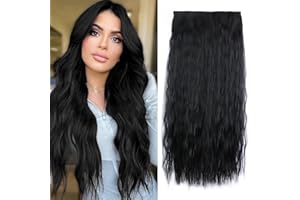 BOBISHE Extensiones de Clip de Pelo Natural 25cm x 60cm Largo Extensiones de Pelo Natural Adhesivas Negro Extensiones Cabello Humano Sintético Extensiones Hilo Invisible Largo Ondulado Rizado para Mujer