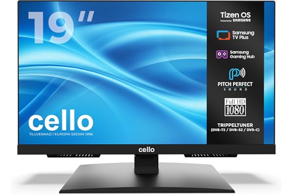 Cello C1926TZH Smart TV 19 tum med Samsung Tizen OS, Gaming Hub, Pitch Perfect högtalare, Bluetooth, Triple Tuner, liten TV perfekt för kök och sovrum