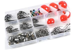 OROOTL Fishing Tackle Kit, 196pcs Basic Fishing Gear Box Included Hooks Weights Bobbers Swivel Snaps Starter Beginner Trout Bass Catfish Panfish
