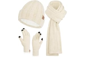 Bequemer Laden Donna Inverno Caldo Knit Beanie Cappello Touchscreen Guanti Lungo Sciarpa Set con Fleece Foderato Teschio Caps Collo Sciarpe
