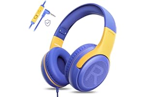 AWATRUE awartue Auriculares Niños con Cable Audio 3.5mm, Volumen Limitado 85/94dB, Diadema Ajustable Almohadillas Suaves, Cascos Infantiles para Clases Online/Viajes/Estudi, Púrpura