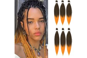 DT CHERYL Rajout Cheveux Tresses 66cm Lot De 6 Extensions De Cheveux TresséS Pré-éTiréS EZ Yaki Texture Braids Meches Cheveux Naturel Extension Pre Stretched Braiding Hair(1B/Orange)