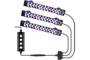 hygger Three Canali Luce LED Sommergibile per Acquario, 18W Illuminazione per Acquario, LED Aquarium Llight con 3 File di Perline, 7 Colori, Luminosità Regolabile for 60-180L Aquariums(3)