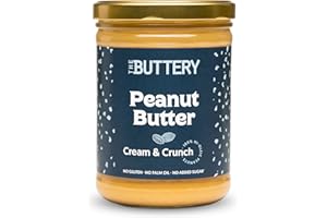 The Buttery – Peanut Butter Cream & Crunch/Crema de Cacahuete Crujiente,100% Cacahuete Alto Oleico Saludable, Sin Aceite de Palma ni Azúcares Añadidos ni Gluten, Fuente de Proteína, Apto Veganos -800g