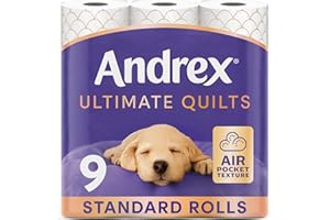 Andrex Ultimate Quilts Toilet Paper 9 Rolls, Air Pocket Technology for Soft, Thick Sheets -Pack of 9 Quilted Toilet Rolls, FSC Certified