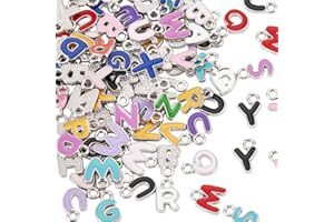 SUNNYCLUE 1 Scatola da 180 Pezzi Ciondoli con Lettere Dells'Alfabeto Ciondoli in Lega di Metlega dalla A alla Z Smaltati Colorati Carini Iniziali Maiuscole 26 Lettere per La Creazione di Gioie