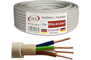 OKSI 10m NYM-J 4x1,5 mm² Mantelleitung Feuchtraumkabel Elektrokabel Kupfer Made in Germany