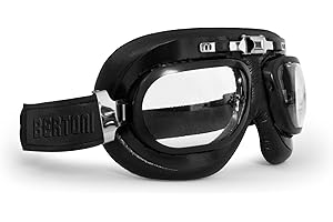 BERTONI Lunettes Moto Aviateur Noir - Masque Vintage Moto - Anti Buée - 60's Style - Monture en Acier Mat Noir Mod. AF191A