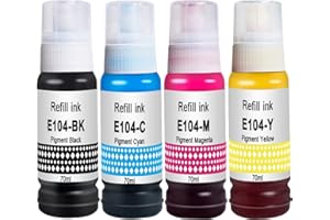 Molabel 4 atramenty (1bk1c1y1m) kompatybilne z Epson 104 Suitable for EcoTank ET 1810 2710 2711 2712 2714 2715 2720 2721 2726 2810 2811 2812 2814 2814 815 2 820 2821 2825 2826 4700 4800 (4 x 70 ml)