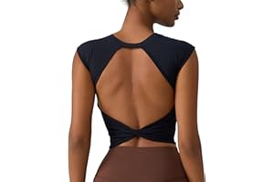 Damen Sport Top rückenfrei: Ärmellos Crop Top Twist zurück mit Halb-Feste Cups - Sexy Sommer Shirt für Yoga Fitness Gym