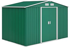 Outsunny Casetta da Giardino 4.9 m² con Fondazione, 4 Prese d'Aria e 2 Porte Scorrevoli, Capanno Porta Attrezzi in Lamiera d'Acciaio, 277x195x192 cm, Verde Scuro