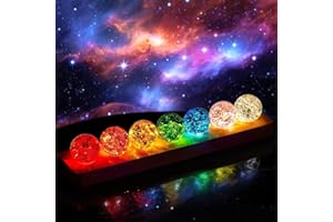 MEYUXG 3D Kristallkugel Nachtlicht, 7 Bunte Glaskristallkugeln mit LED-Holzsockel, 40mm Kristall-Eiskugeln Heilkugeln, Glaskugel, Kristallkugel Nachtlicht Ornament Geschenke für Mutter, Kinder, Freundin