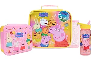 Get Trend Peppa Pig Children's Lunch Bag Set of 3 with Water Bottle, Lunch Box with Compartments and Insulated Snack Bag, for School, Nursery and Preschool (Multi Peppa Pig)