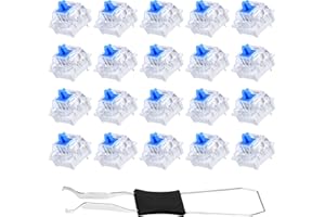 TUYOBG 20 Stück Transparente Blaue Achse Switches mit Zieher, 3 Polige Tastatur Staubdichte Schalter für Mechanische Tastatur, Gut Geeignet für Gaming Tastatur und PC Zubehör, Zuverlässig und Langlebig