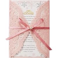 Eleva Dentelle Découpe Laser à dragées kit de carte d'invitation de mariage avec papier imprimable vierges et enveloppes pour les fêtes de mariage, anniversaire 50 pcs