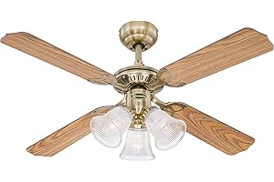 ‎WESTINGHOUSE Westinghouse Lighting Princess Trio Deckenventilator Messing antik, 105 cm Durchmesser 7826540, Eiche/Mahogani, E14
